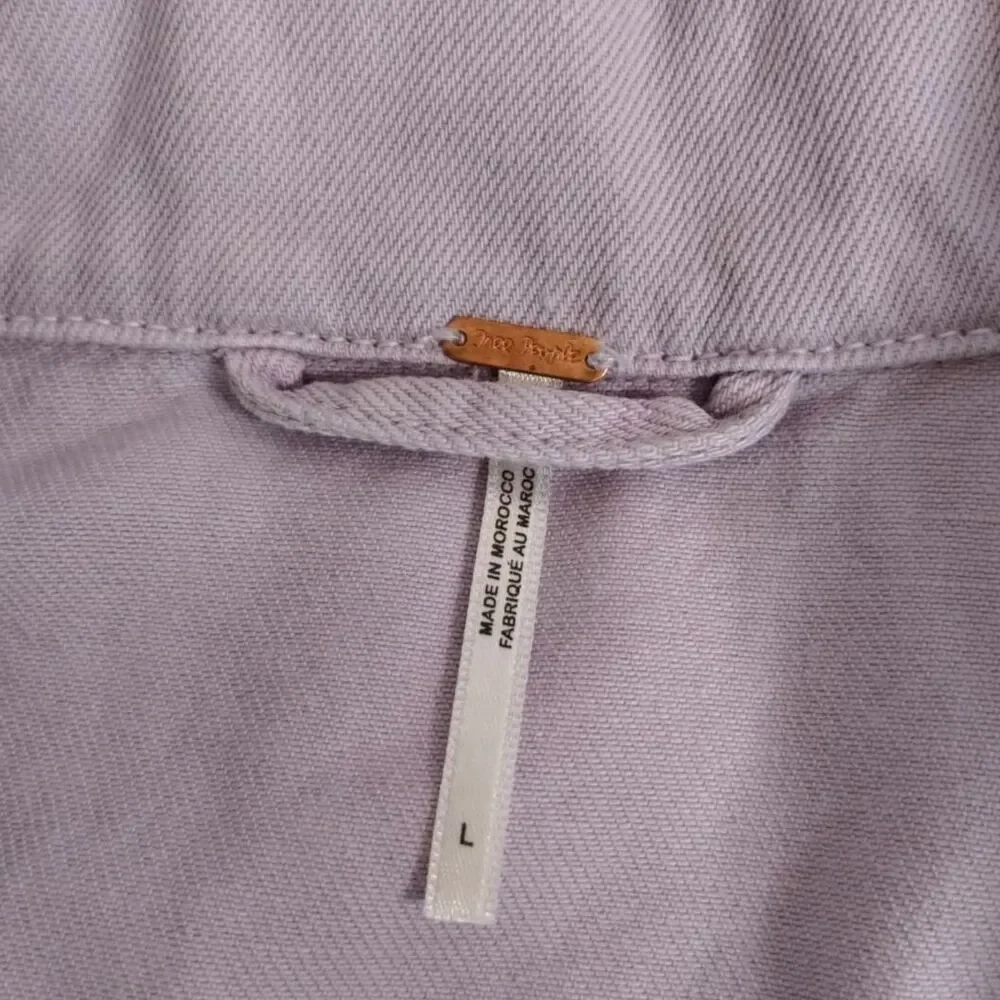 Free People Jean Jacket Womens Lilac Purple Customized Button Front Crop L - Picture 10 of 10